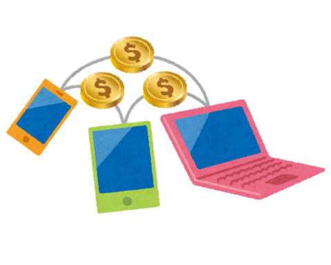 インターネット上の仮想通貨のイラスト