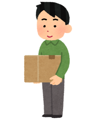 段ボールの荷物を受け取る男性のイラスト